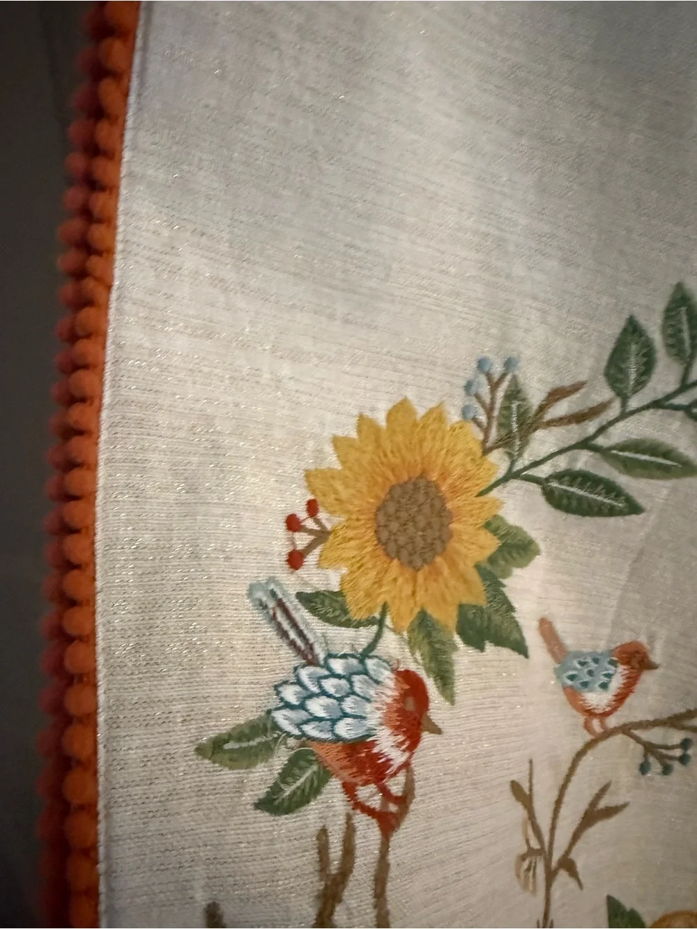 Harvest Embroidered Table Runner with Sunflowers and Birds